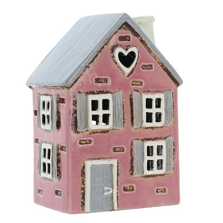 Village Pottery Shutter House Tea Light Holder - Pink