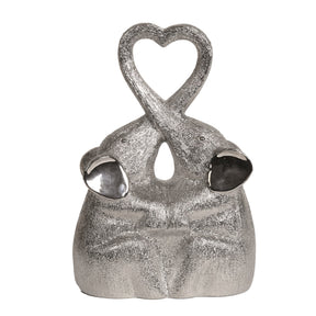 Silver Textured Heart Trunk Elephants Figurine