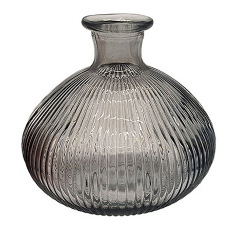 Set of 2 Ribbed Glass Vases 14x13cm - Various Colours