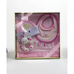 Russ Berrie Bunny Baby Blanket Bib Rattle & Hat Gift Set