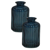 Satchville Ribbed Glass Bottle Vases 10cm - Blue Set of 2