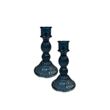 Satchville Ribbed Glass Dinner Candle Holders - Blue Set of 2