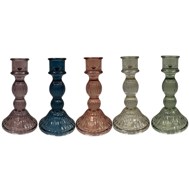 Satchville Ribbed Glass Dinner Candle Holders - Various Colours