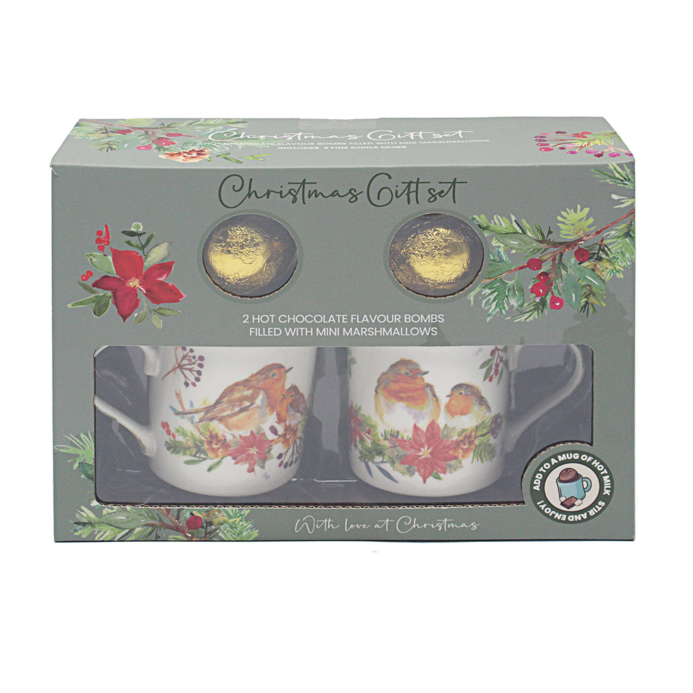 Christmas Mug & Chocolate Bomb Gift Set for 2 - Winter Robin