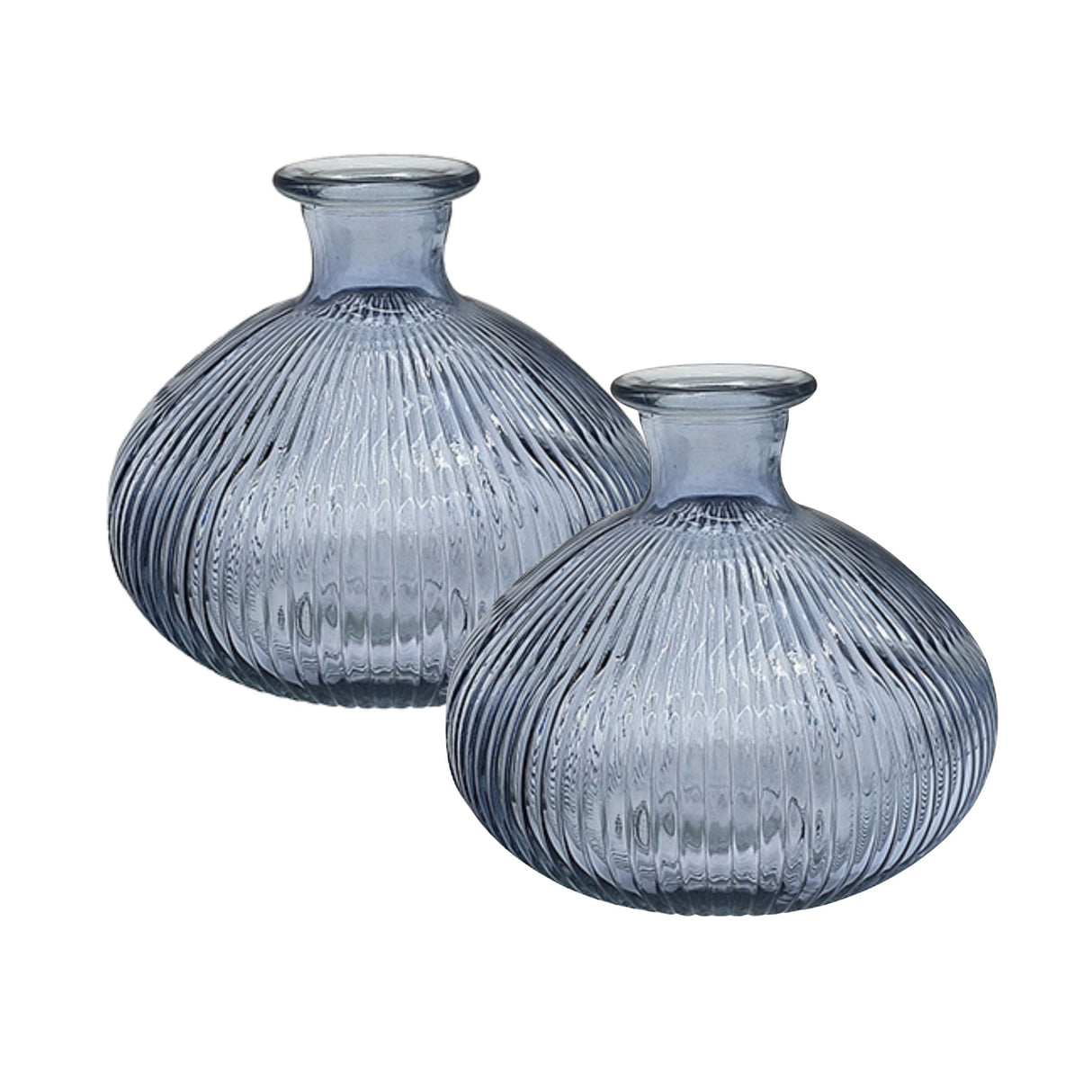 Set of 2 Ribbed Glass Vases 14x13cm - Various Colours