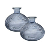 Set of 2 Ribbed Glass Vases 14x13cm - Various Colours