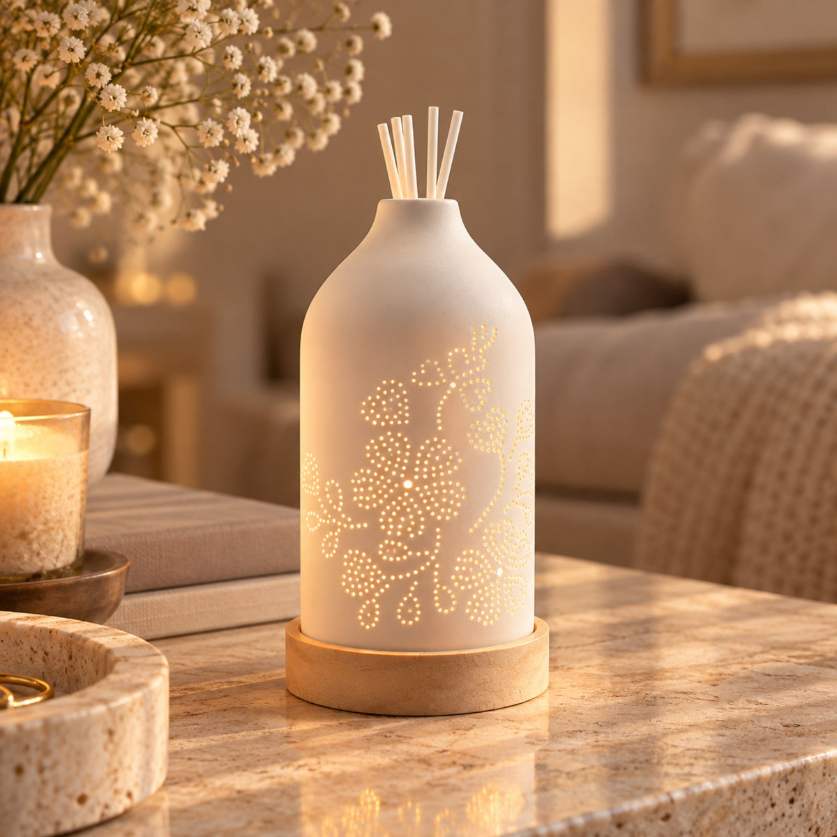 Woodside Home Living LED Ceramic Diffuser - Flowers & Butterfly