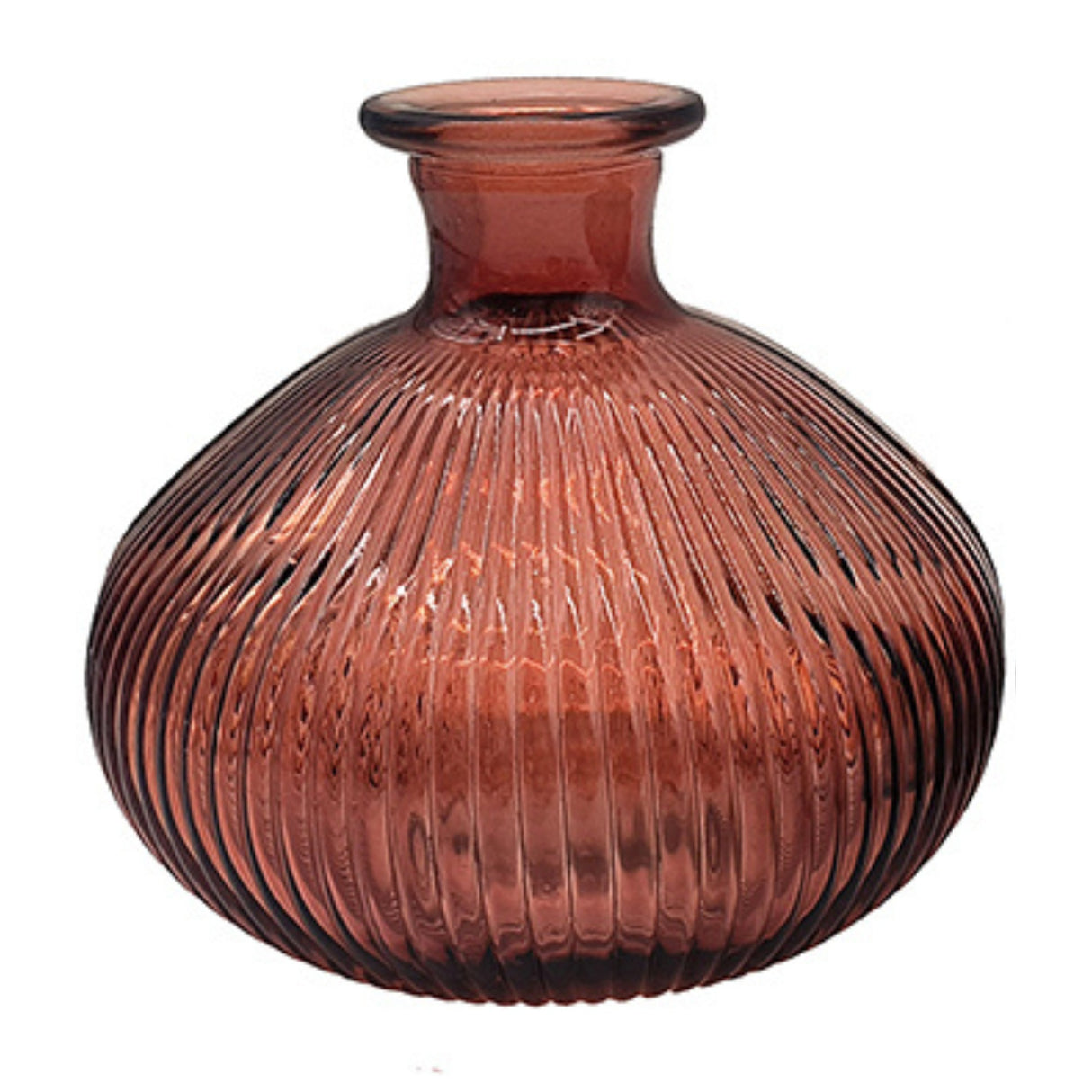 Set of 2 Ribbed Glass Vases 14x13cm - Various Colours