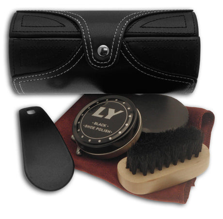 Shoe Cleaning Kit in Black Barrel Case