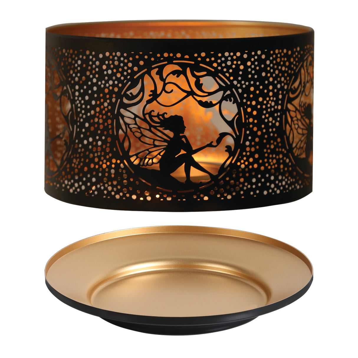 Aroma Jar Candle Metal Silhouette Shade & Tray Set Fairy Sitting Design - Various Colours