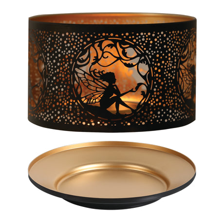Aroma Jar Candle Metal Silhouette Shade & Tray Set Fairy Sitting Design - Various Colours
