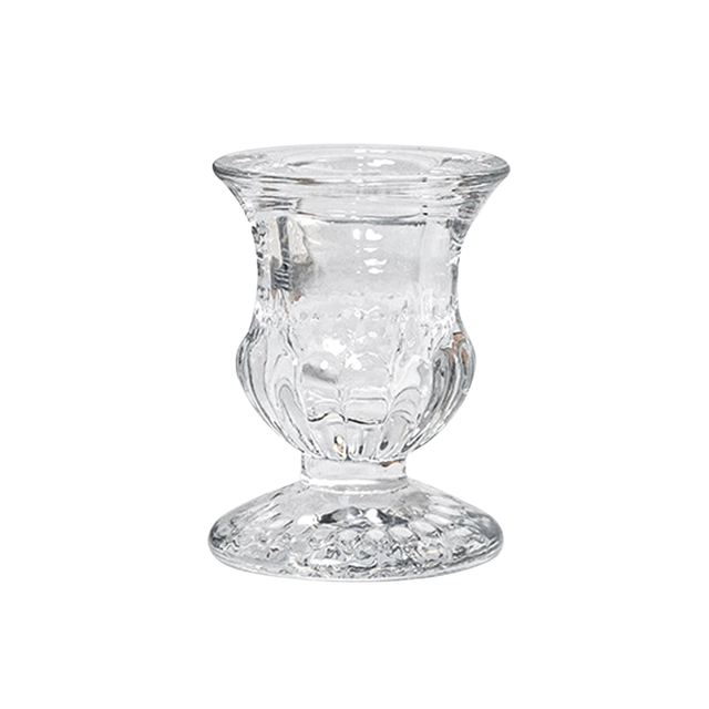 Clear Glass Candlestick Holders (6.8cm) - Petal Design