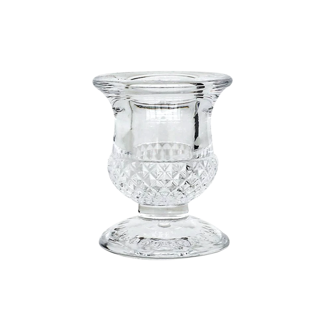 Clear Glass Candlestick Holders (6cm) - Acorn Design