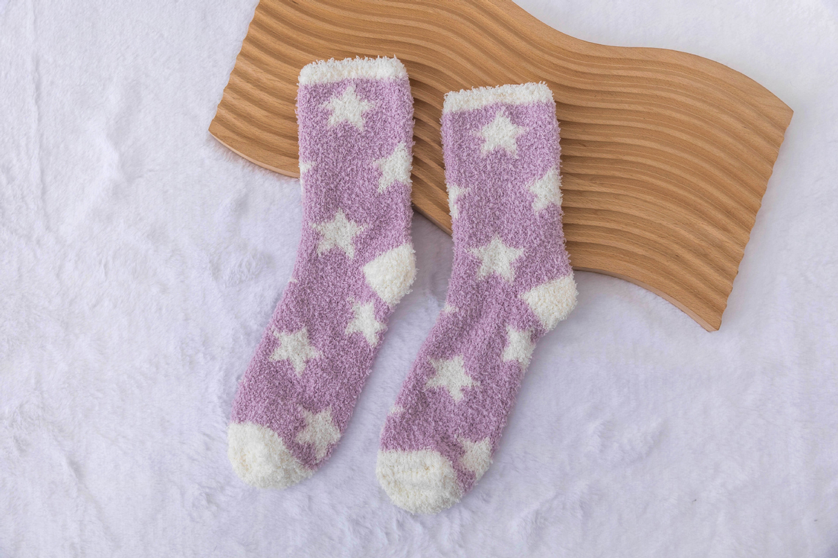 Fluffy Cosy Socks Stars Design One Size - Various Colours