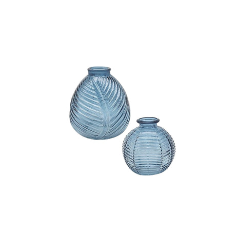 Bright Ribbed Glass Ball Vases Set - Blue