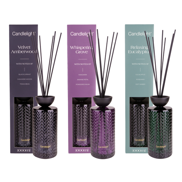 Candlelight 1000ml Embossed Reed Diffuser - Various Fragrances