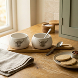 Set of 2 Bowls on Bamboo Tray - Highland Cow lifestyle