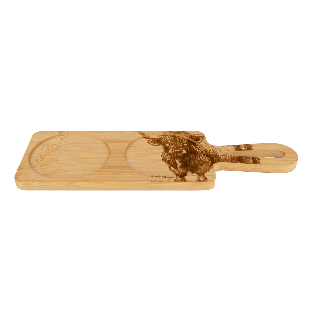 Set of 2 Bowls on Bamboo Tray - Highland Cow