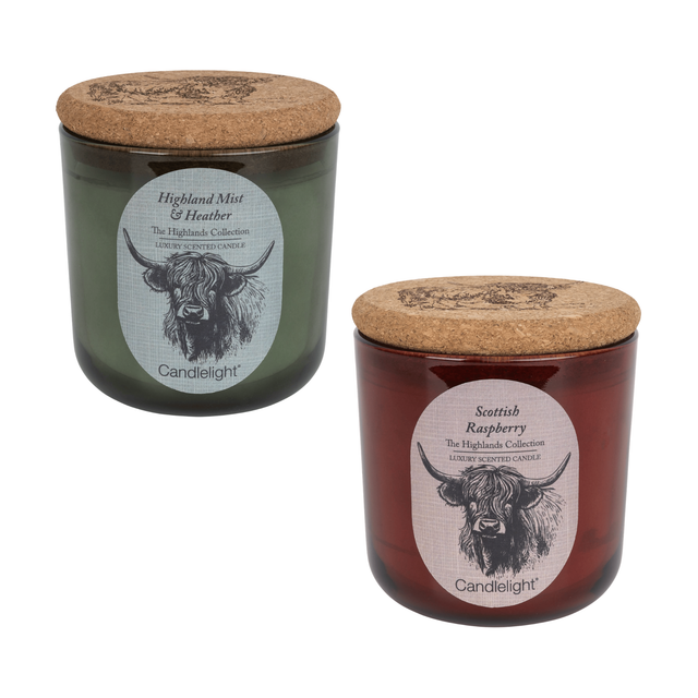 Candlelight Highland Cow Glass Candle with Cork Lid - Various Fragrances