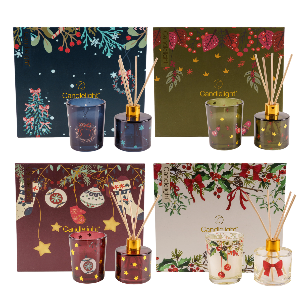 Candlelight Votive & Reed Diffuser Gift Set - Festive Florals Christmas Collection