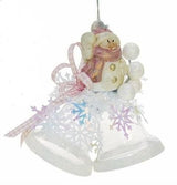 Weiste Christmas Tree Decoration - Clear Mini Bells with Snowman Blue or Pink Trim
