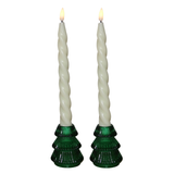 Small Christmas Tree Candle Holders - Set of 2 Festive Fir Green