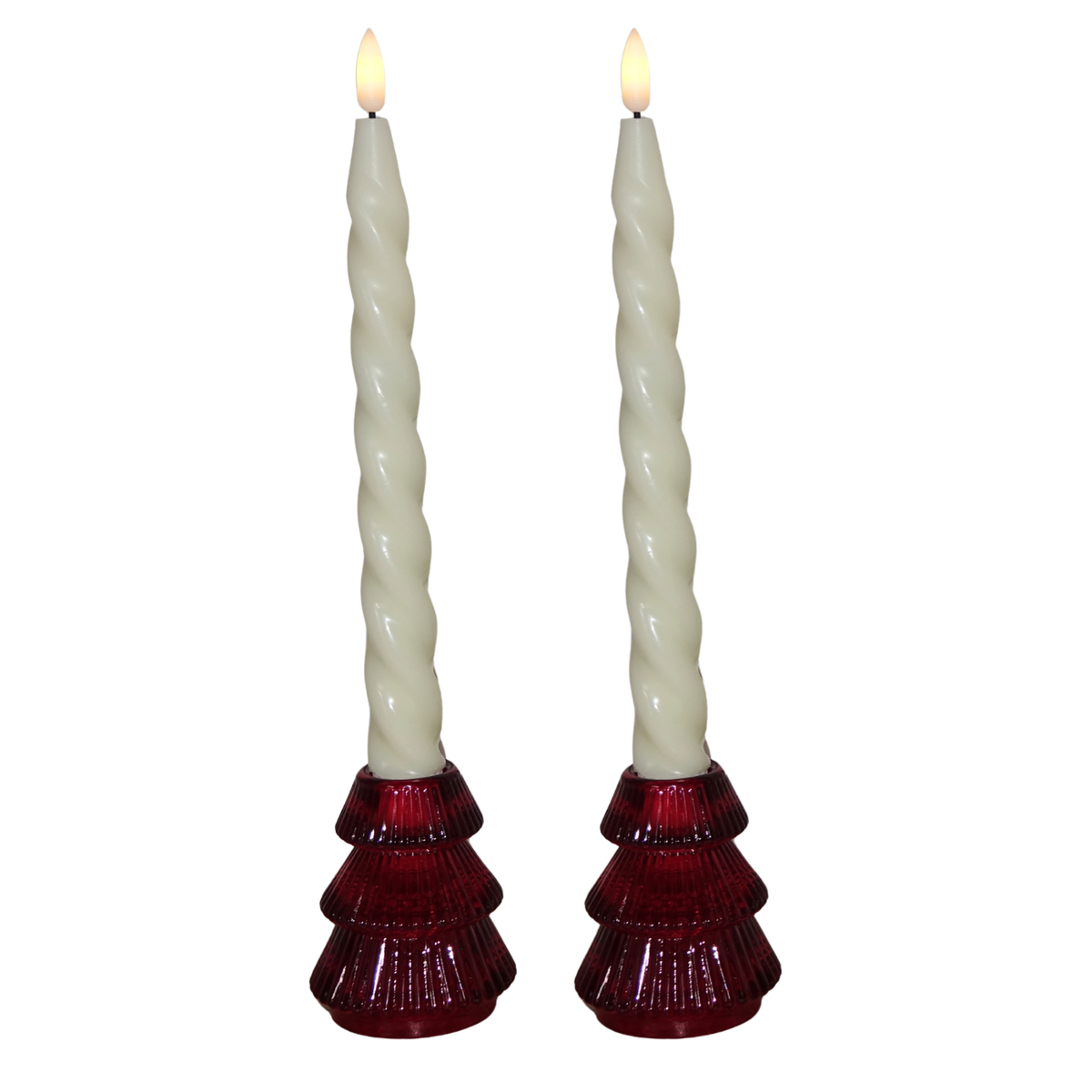 Small Christmas Tree Candle Holders - Set of 2 Holly Berry Red