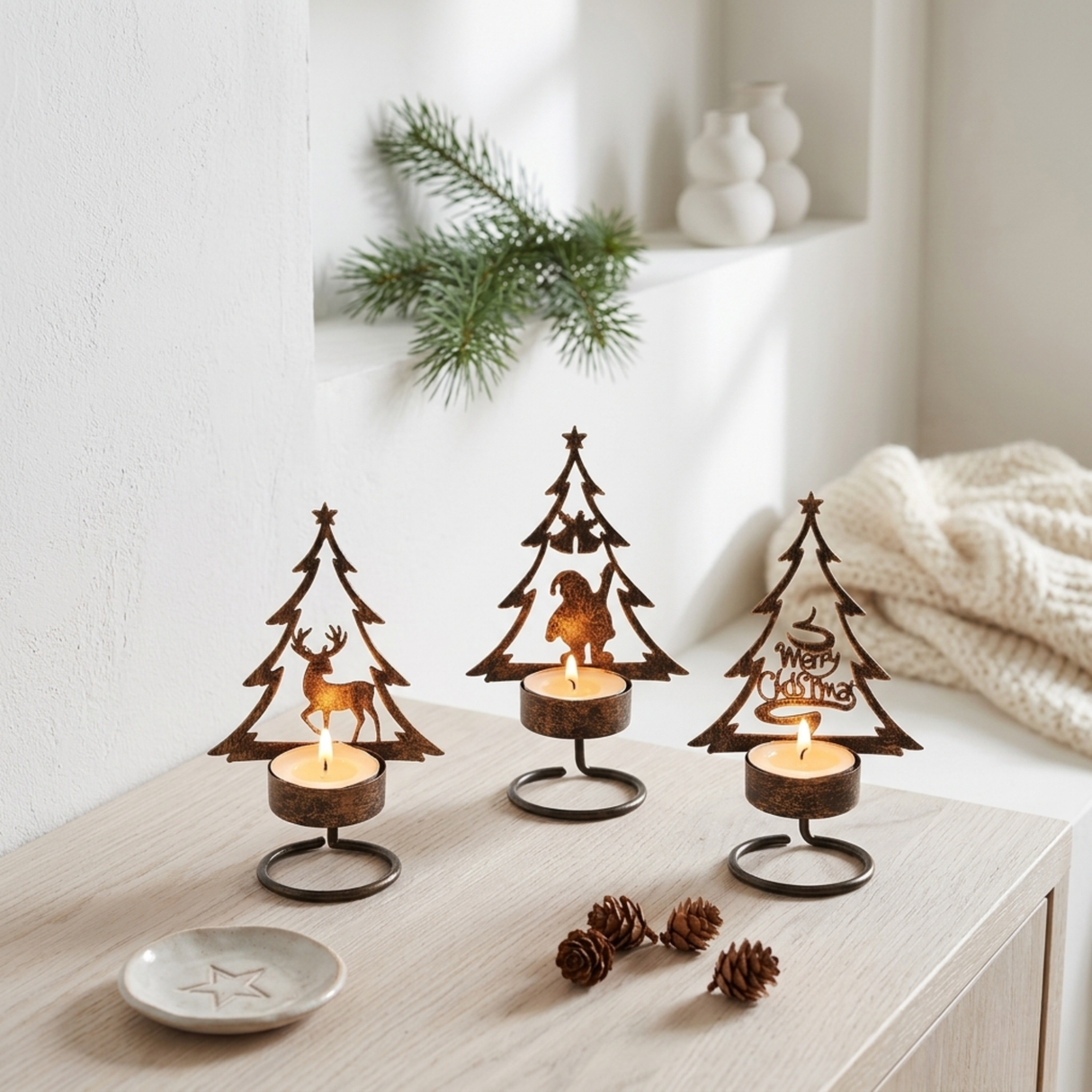 Christmas Tree Metal Tealight Candle Holder - Various Designs