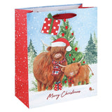 Highland Cow Kraft Christmas Gift Bag - L