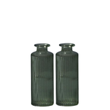 Satchville Ribbed Glass Bottle Vases 13cm - Vintage Green Set of 2