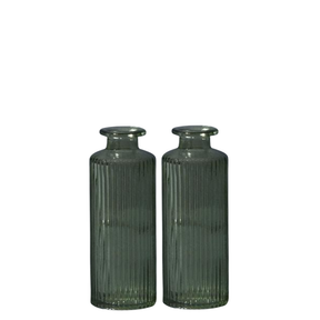 Satchville Ribbed Glass Bottle Vases 13cm - Vintage Green Set of 2