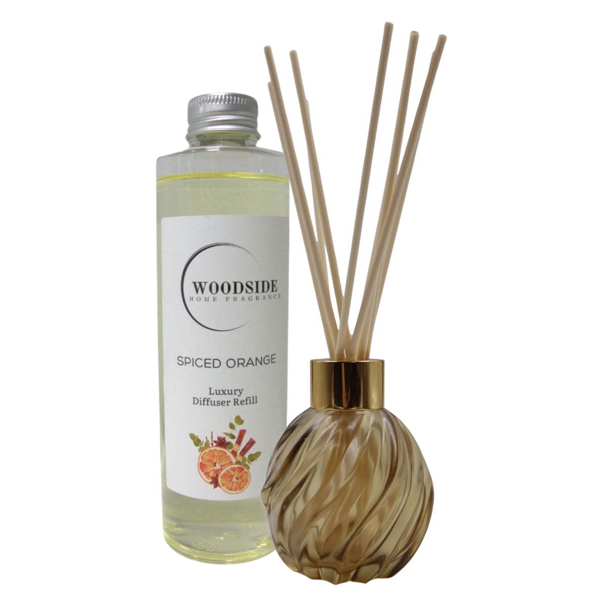 Spiral Glass Diffuser Vase with Woodside Luxury Refill - Spiced Orange