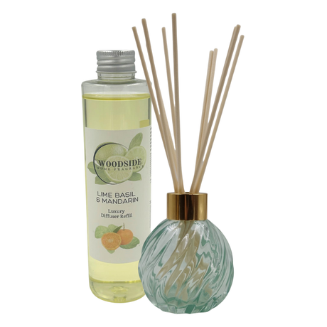 Spiral Glass Diffuser Vase with Woodside Luxury Refill - Lime Basil & Mandarin