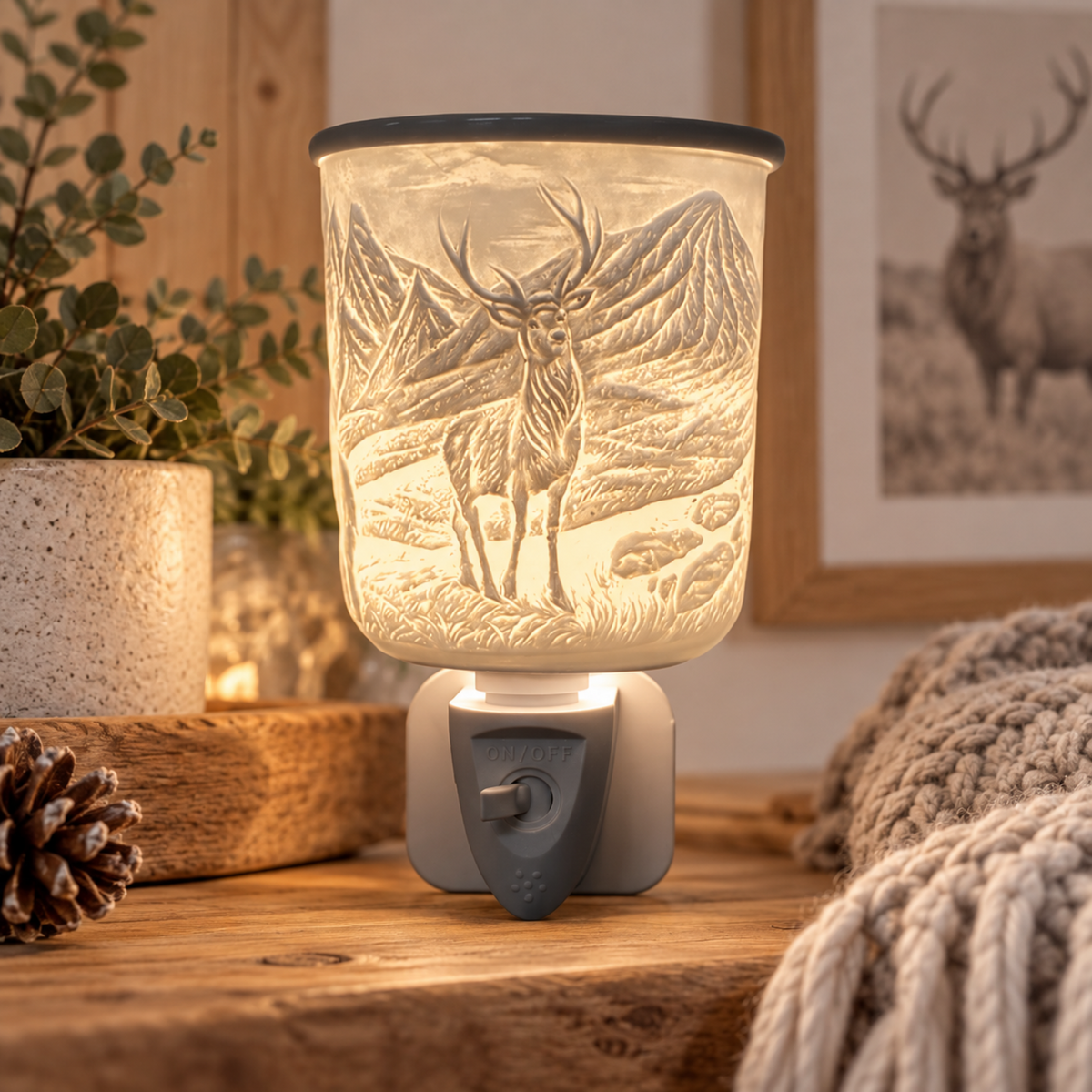 Cello Porcelain Plug In Electric Wax Melt Warmer - Highland Stag