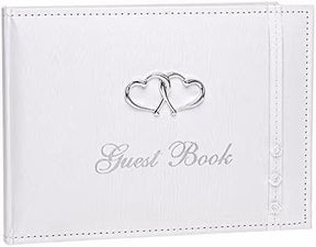 Wedding Rings  Guest Book - Silver Hearts