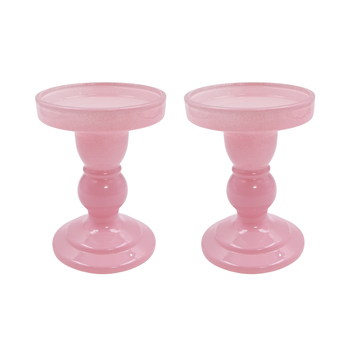 Pink Glass Pillar Candle Holder - Medium Set of 2