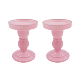 Pink Glass Pillar Candle Holder - Medium Set of 2