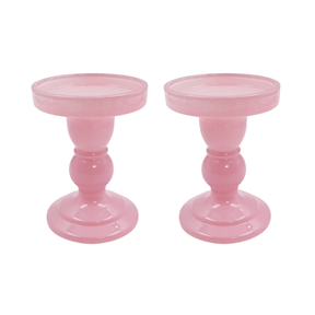 Pink Glass Pillar Candle Holder - Medium Set of 2
