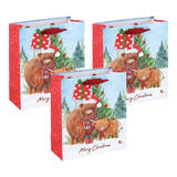 Highland Cow Kraft Christmas Gift Bag - M Set of 3