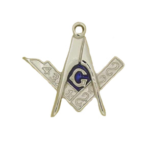 English Pewter Masonic G Brooch with Blue Enamel
