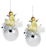 Weiste Christmas Tree Decorations Set of 2 - Angel on Clear Bauble Silver Trim