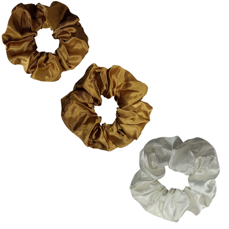 Ponytail Silk Hair Scrunchie (Bronze, Gold & Ivory)