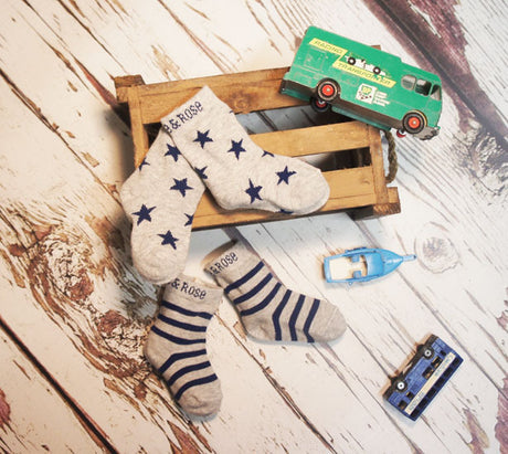 Blade & Rose Pack of 2 Socks Marl Grey & Navy Stars & Stripes - Age 2-4 Years