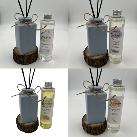 Woodside Pastel Blue Ceramic Reed Diffuser Vase with Woodside Luxury Refill