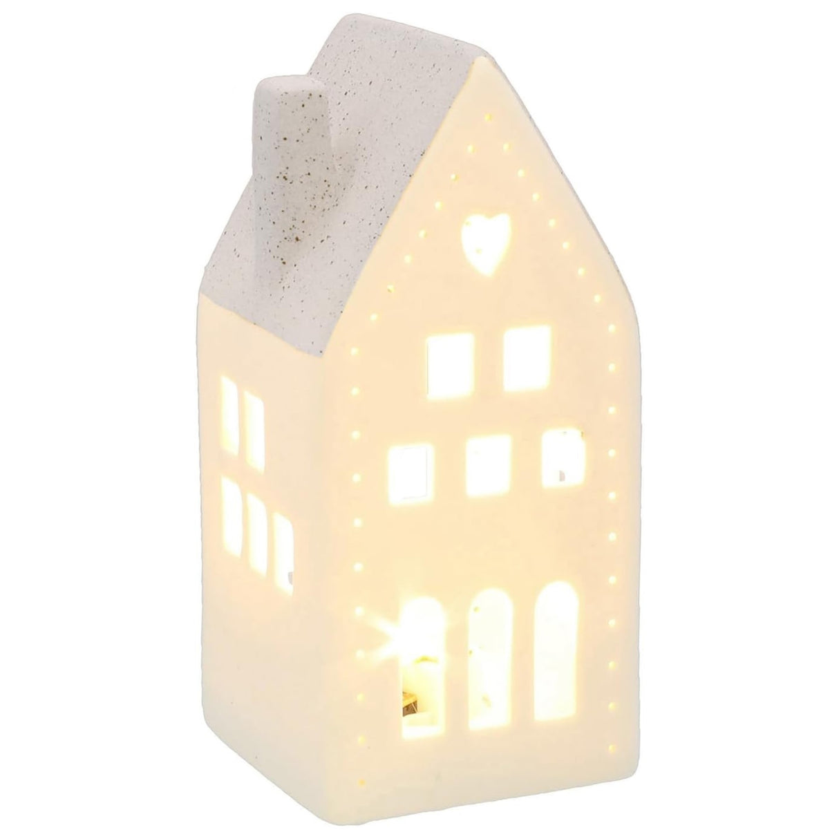 China White Christmas LED Light-Up Heart House - Sage