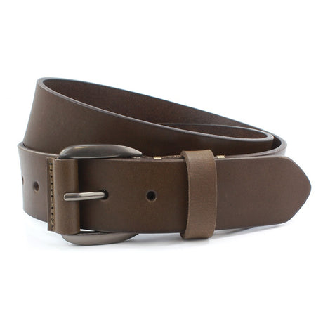 Leather Jeans Belt Gunmetal Buckle: Brown (L)