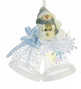 Weiste Christmas Tree Decoration - Clear Mini Bells with Snowman Blue or Pink Trim