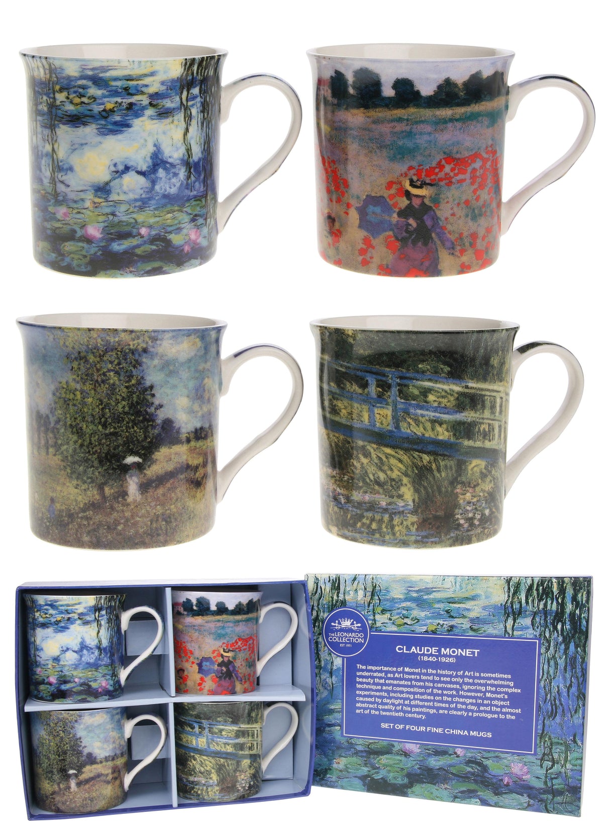 Leonardo 4 Fine China Mugs Set - Artists: Monet