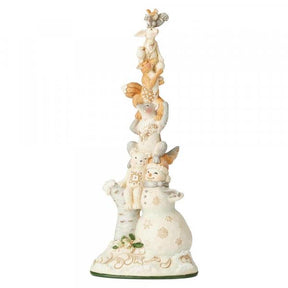 heartwood creek white woodland snowman with stacked animals figurine