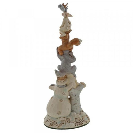 Heartwood Creek White Woodland Snowman with Stacked Animals Figurine